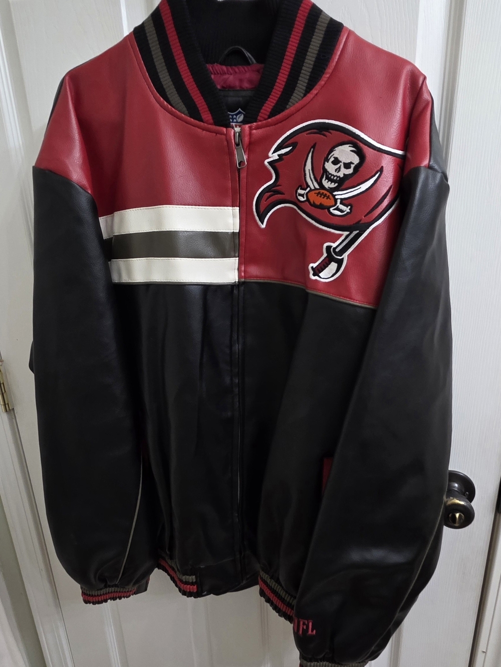 Tampa Bay Buccaneers Red & Black Leather Varsity Jacket
